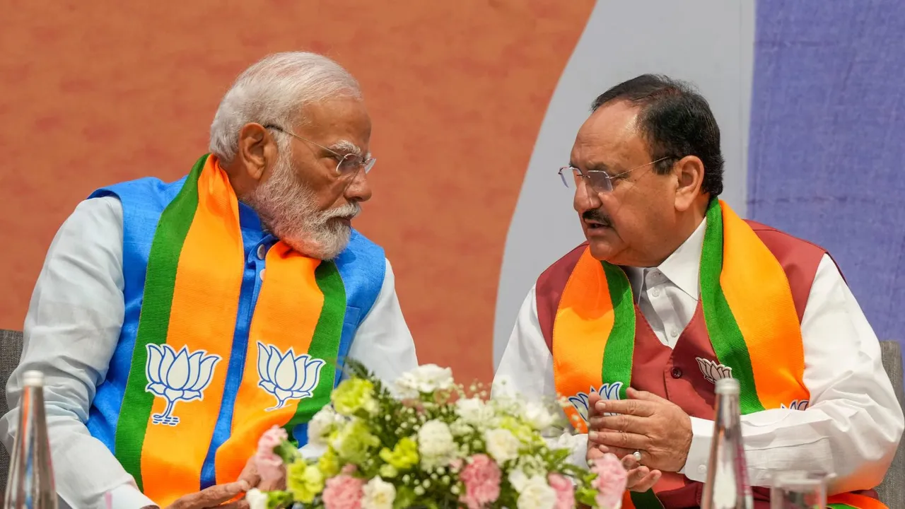 Prime Minister Narendra Modi and BJP National President JP Nadda in New Delhi, Sunday, April 14, 2024