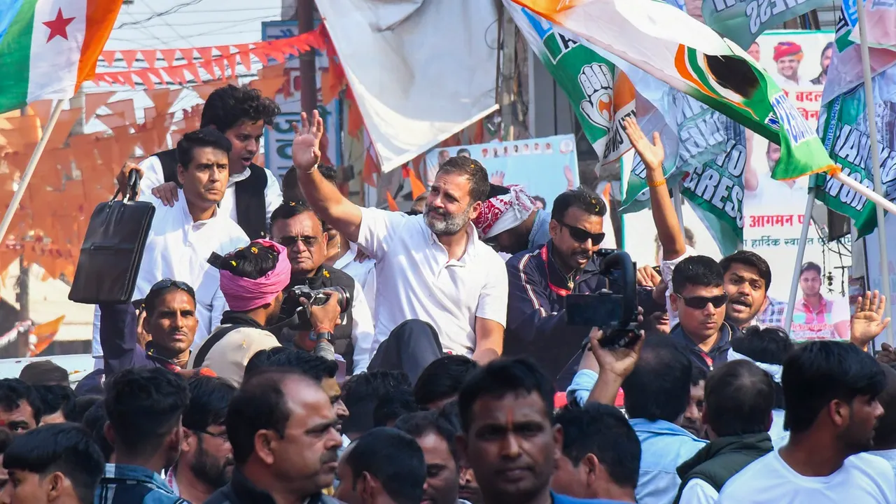 Congress leader Rahul Gandhi waves at supporters during the ‘Bharat Jodo Nyay Yatra’