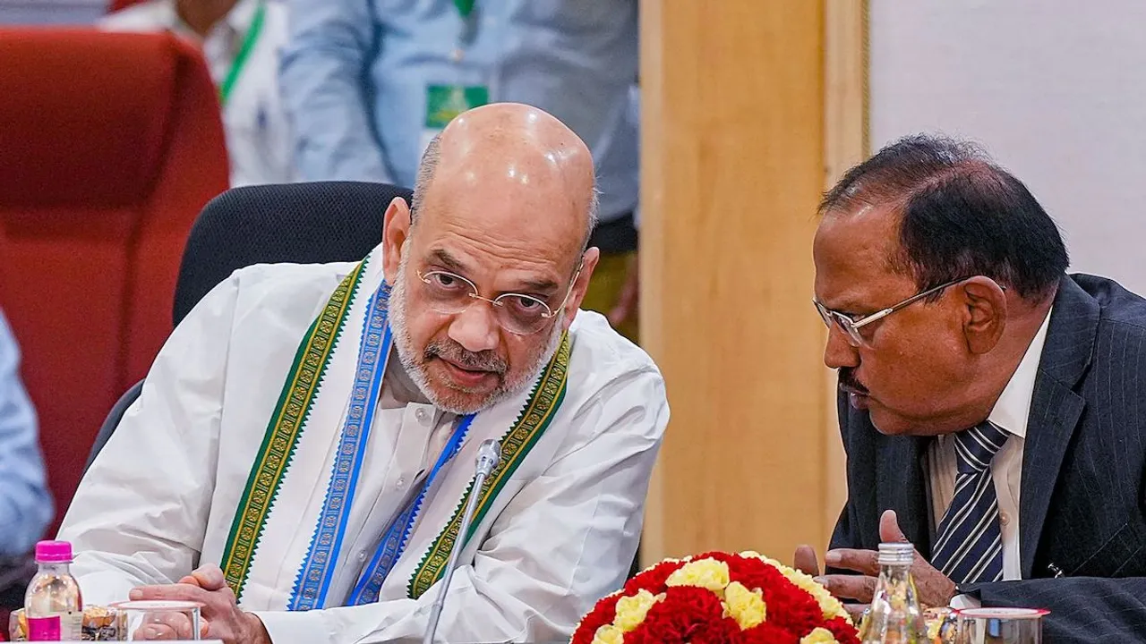 Home Minister Amit Shah and National Security Advisor Ajit Doval in review meeting of security situation in Naxal-hit states.