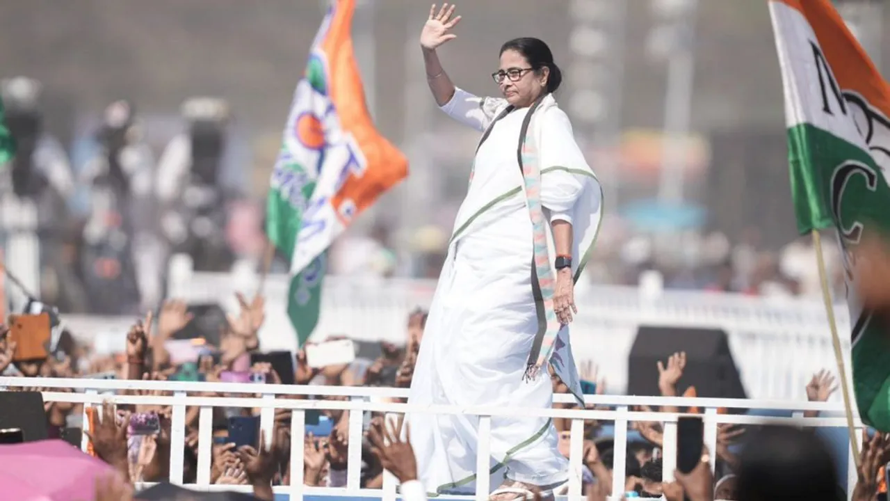 TMC chief and West Bengal Chief Minister Mamata Banerjee during a rally, ahead of the Lok Sabha elections, in Kolkata