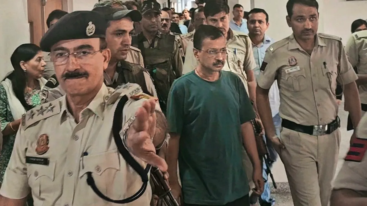 Arvind Kejriwal being produced before the Rouse Avenue Court in connection with a money laundering case related to the Delhi liquor policy, in New Delhi, Wednesday, June 26, 2024.