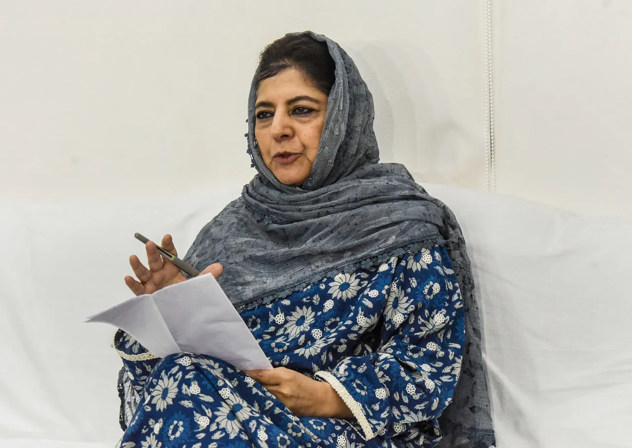 PDP President and former chief minister of J&K Mehbooba Mufti addresses a press conference, in Patna