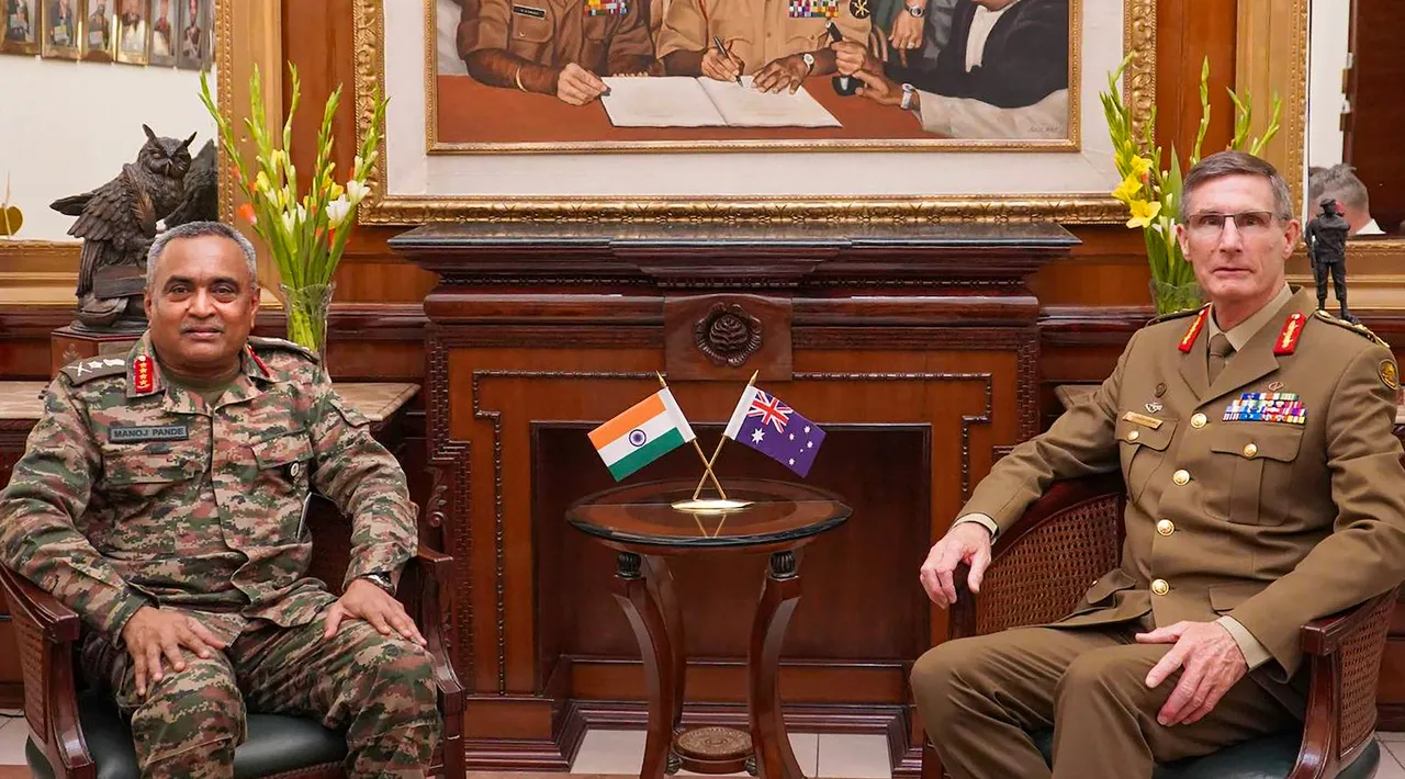 Army Chief General Manoj Pande with General Angus J. Campbell, Chief of the Defence Force, Australia in a meeting in New Delhi on March 3