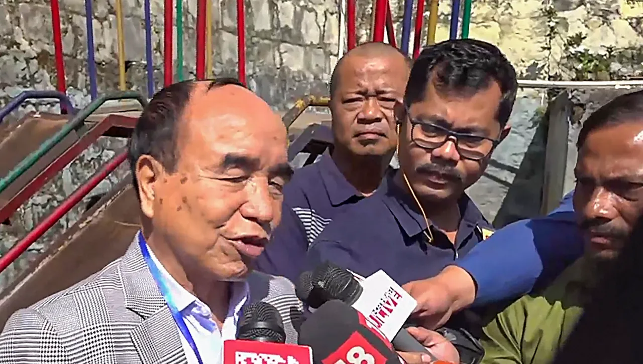 Mizoram Chief Minister Zoramthanga speaks with the media after casting his vote for Mizoram Assembly elections, in Aizawl district