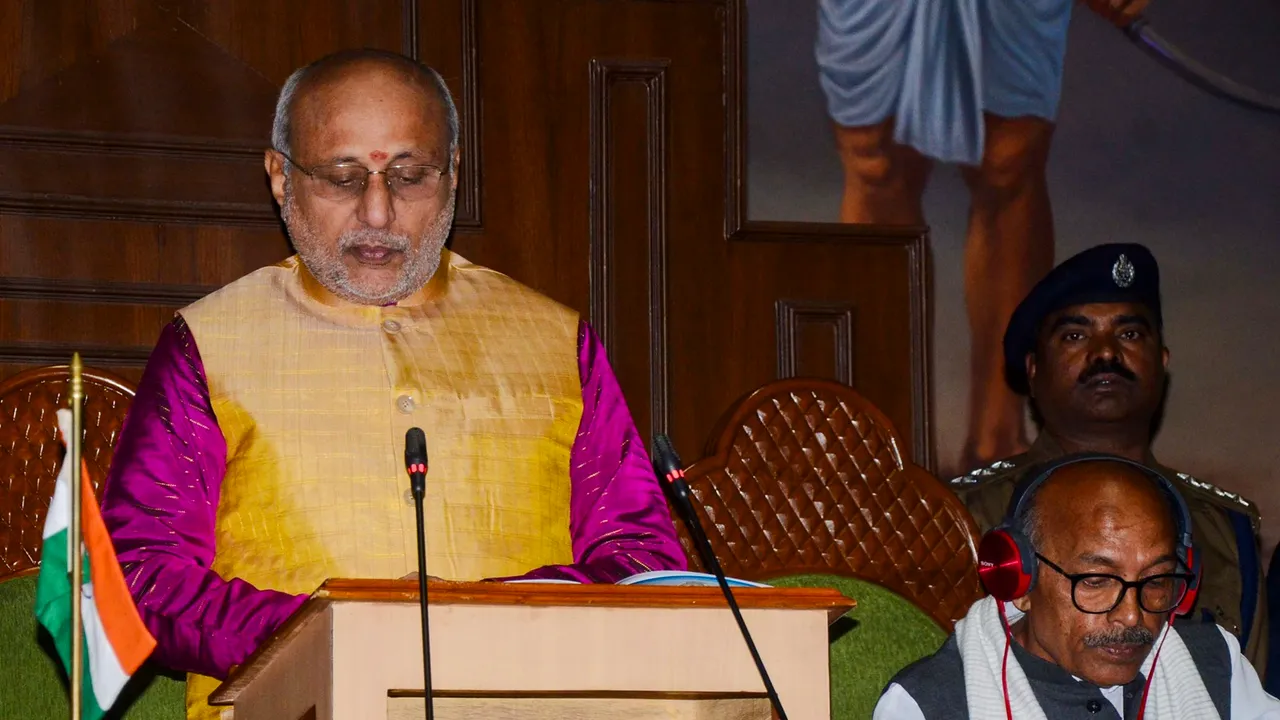 Jharkhand Governor CP Radhakrishnan addresses during a special session of the Jharkhand assembly