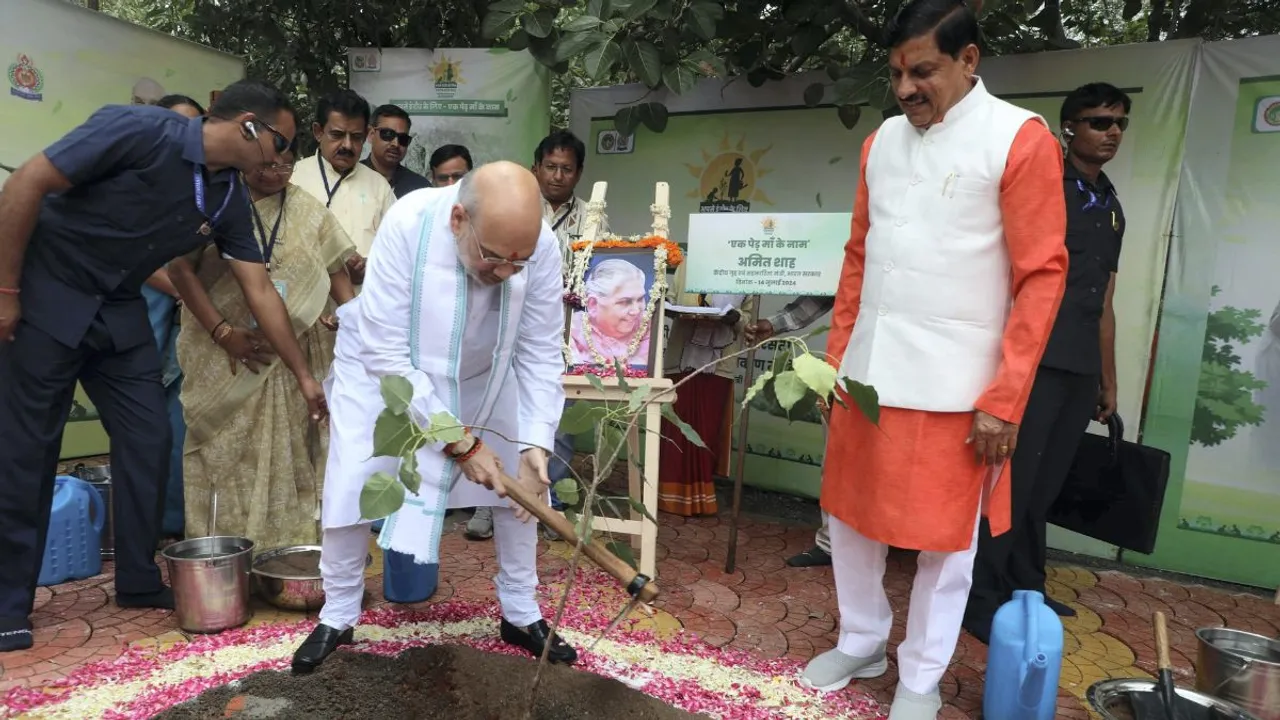 Union Home and Cooperation Minister Amit Shah plants a sapling under 'Ek Ped Maa Ke Naam' campaign, in Indore