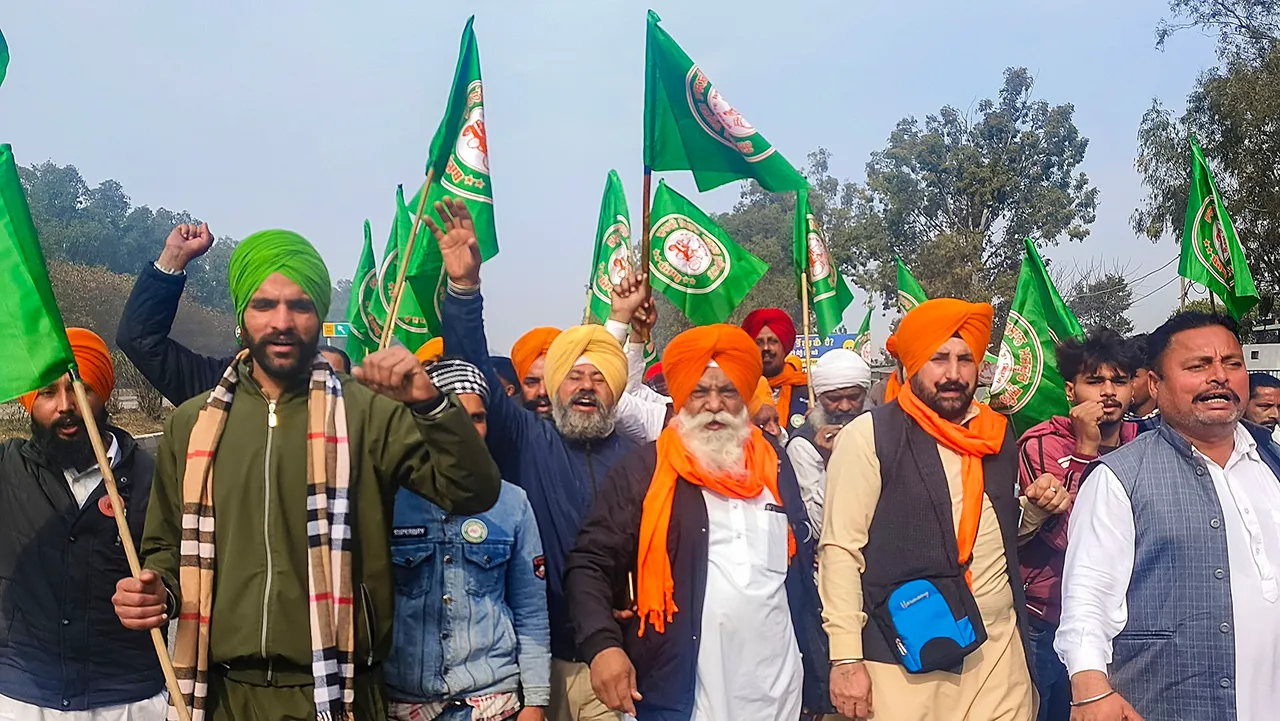 Farmers near Shambhu border (Punjab-Haryana) for their 'Delhi Chalo' march, in Patiala district