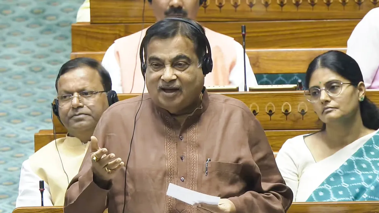 Union Minister Nitin Gadkari speaks in the Lok Sabha during the Monsoon session of Parliament, in New Delhi, Thursday, Aug. 8, 2024.