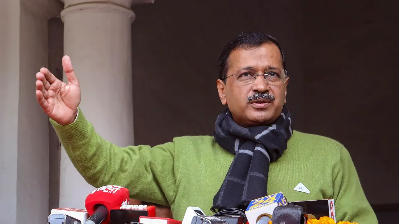 Delhi Chief Minister Arvind Kejriwal addresses the media during the Budget session of the Assembly, in New Delhi