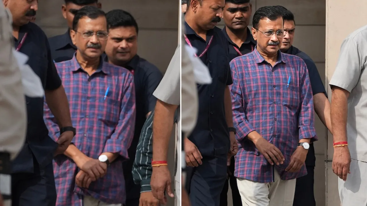 Arvind Kejriwal comes out of the Rouse Avenue Court after he was produced by the Enforcement Directorate in the excise policy-linked money laundering case, in New Delhi, Thursday, March 28, 2024.