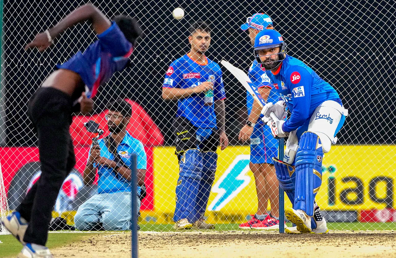 Mumbai Indians skipper Rohit Sharma during a practice session