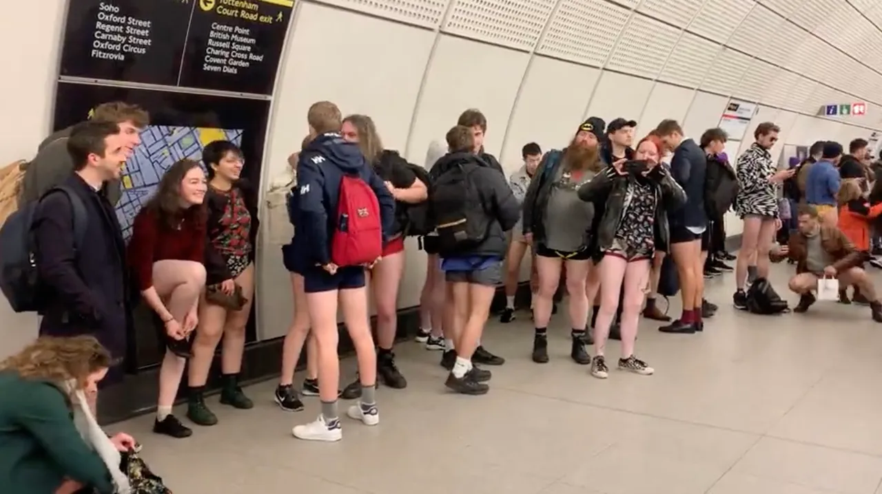London underground passengers celebrate No Trouser Day