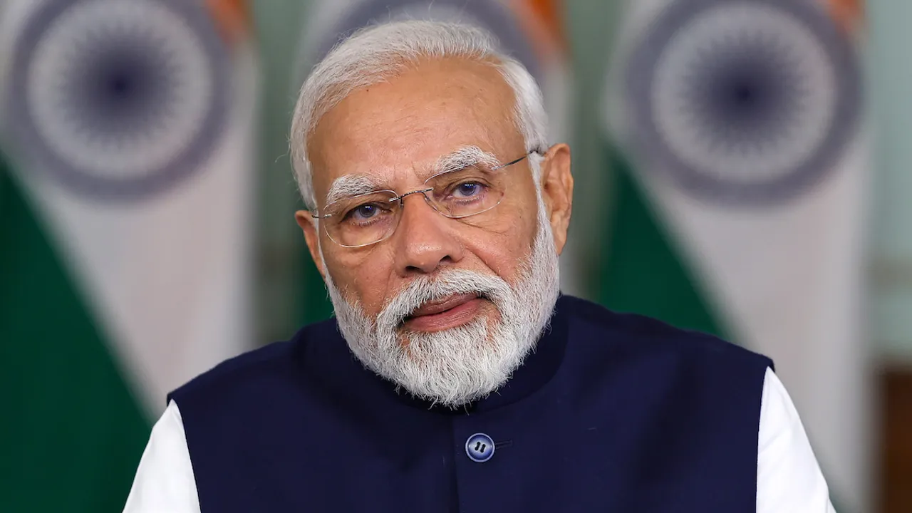 Prime Minister Narendra Modi addresses the G20 virtual summit, in New Delhi, Wednesday, Nov. 22, 2023.