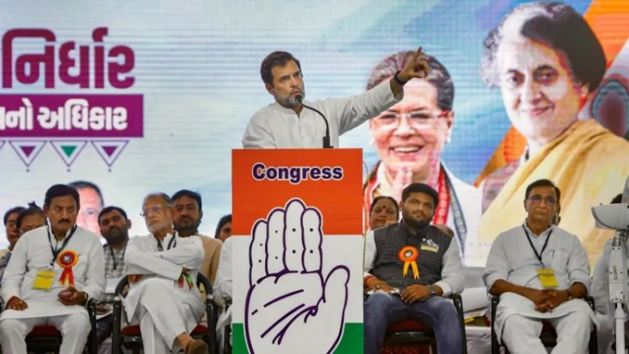 Congress leader Rahul Gandhi addressing rally in Dahod, Gujarat