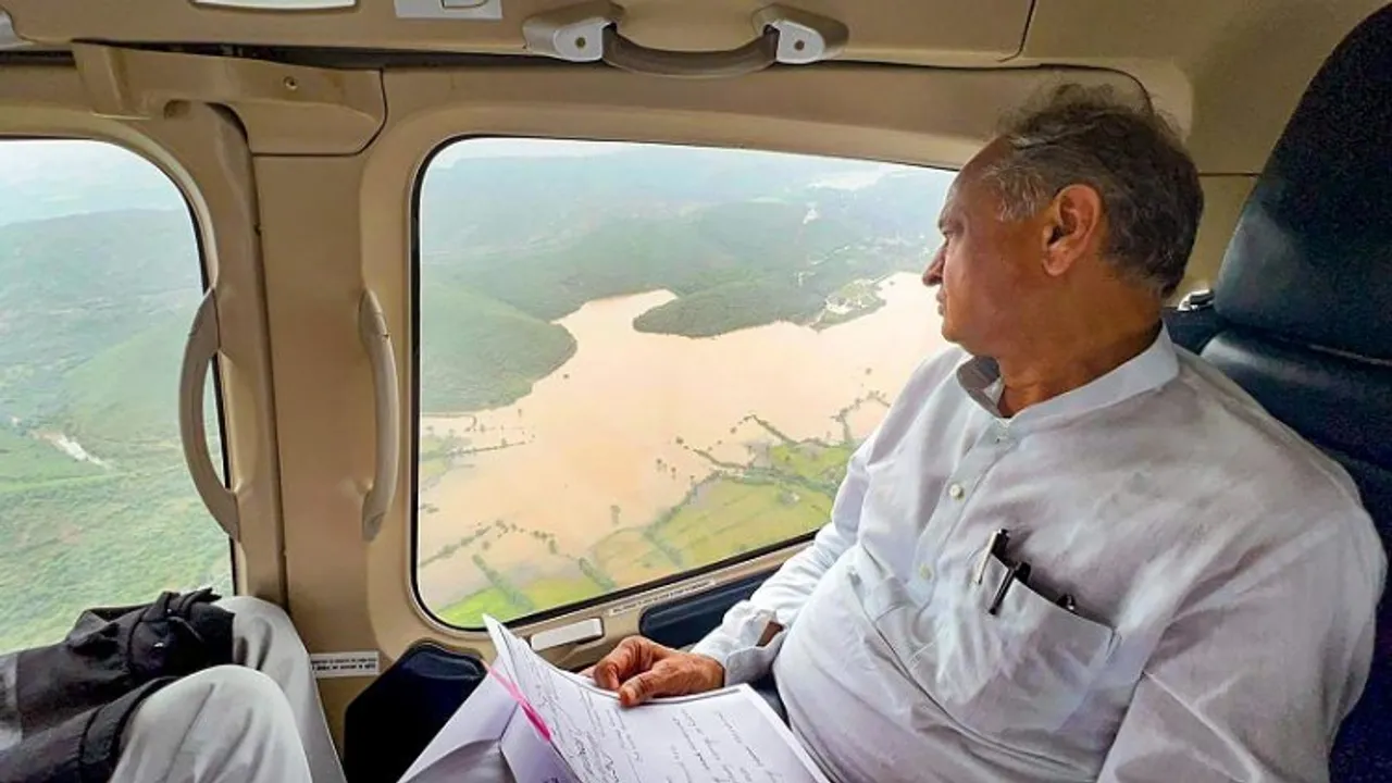 Rajasthan CM Ashok Gehlot conducts aerial survey of rain-hit areas