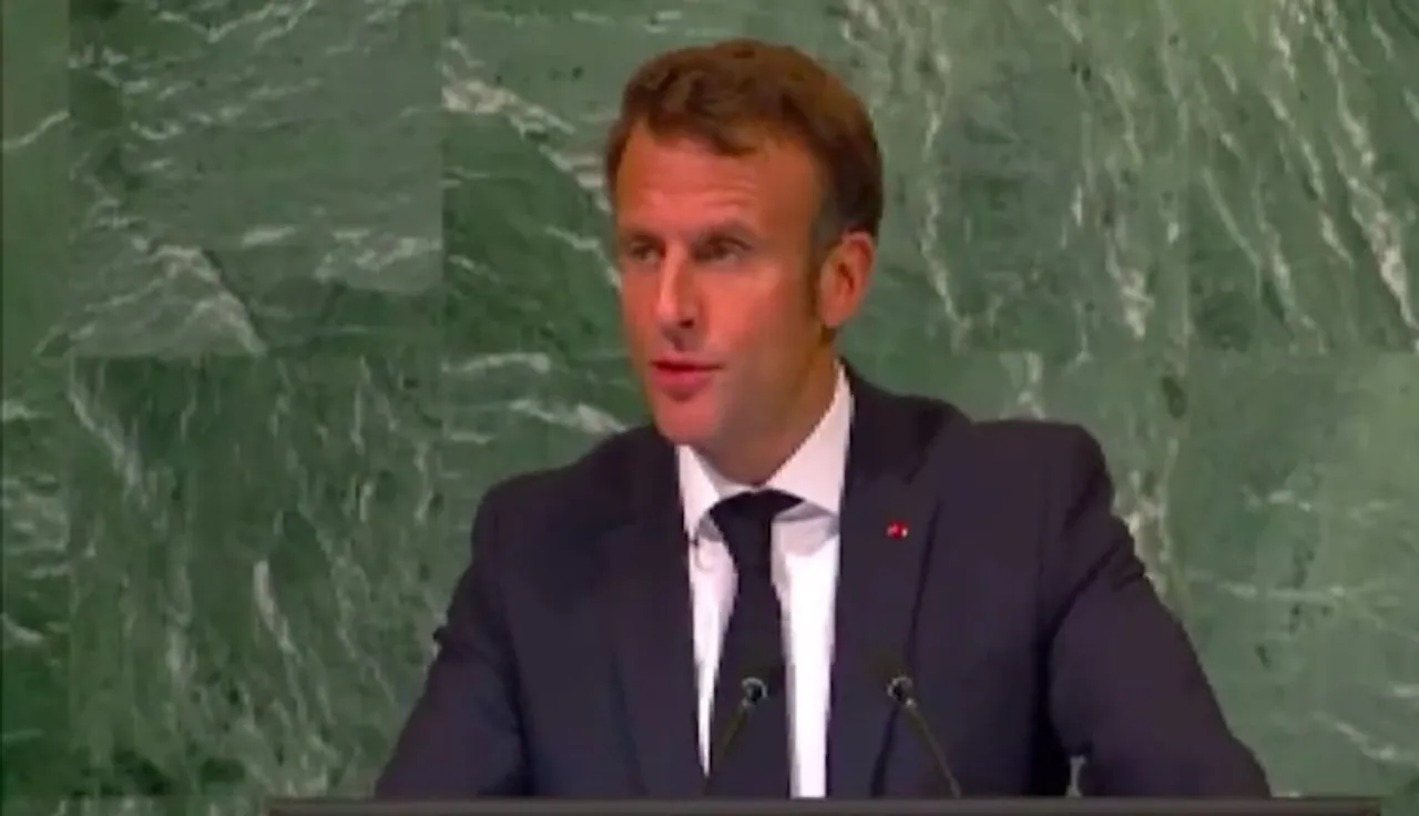 French President Emmanuel Macron addressing UNGA