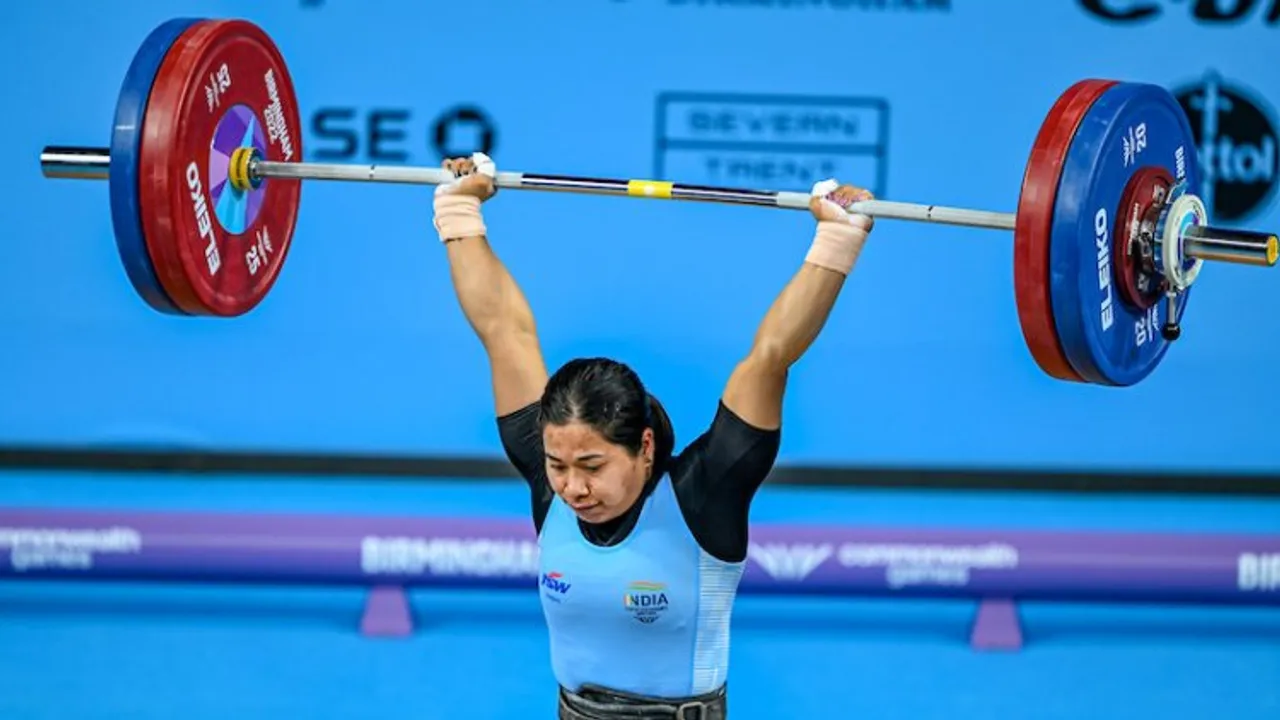 India's S. Bindyarani Devi reacts as she competes in the womens 55kg category weightlifting event at the Commonwealth Games 2022 (CWG), in Birmingham, UK, Saturday, July 30