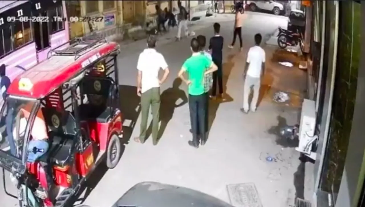 Videograb of CCTV footage of Nihang Sikhs kiiling a person