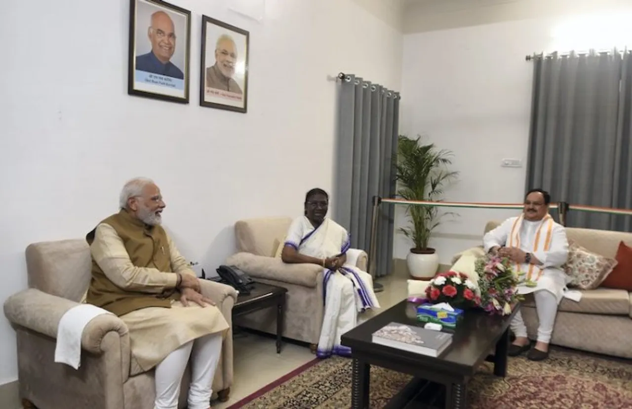 PM Modi and JP Nadda visit Droupadi Murmu