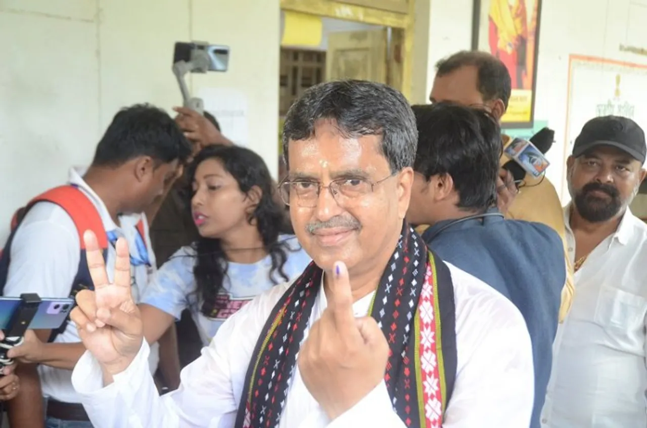 Tripura Chief Minister Manik Saha after casting his vote at a polling station during Assembly by-elections in Agartala