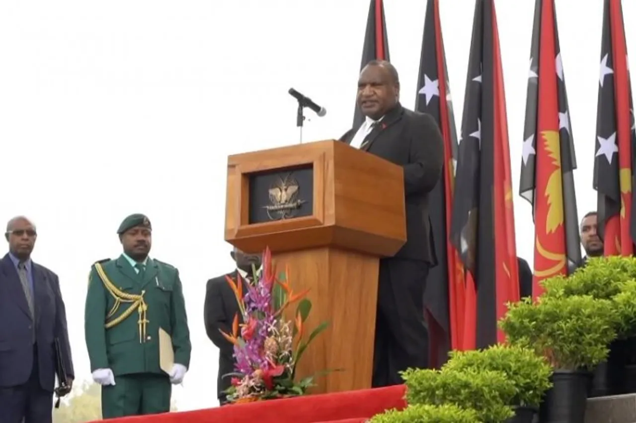 Prime Minister James Marape of Papua New Guinea at the ceremony outside Parliament