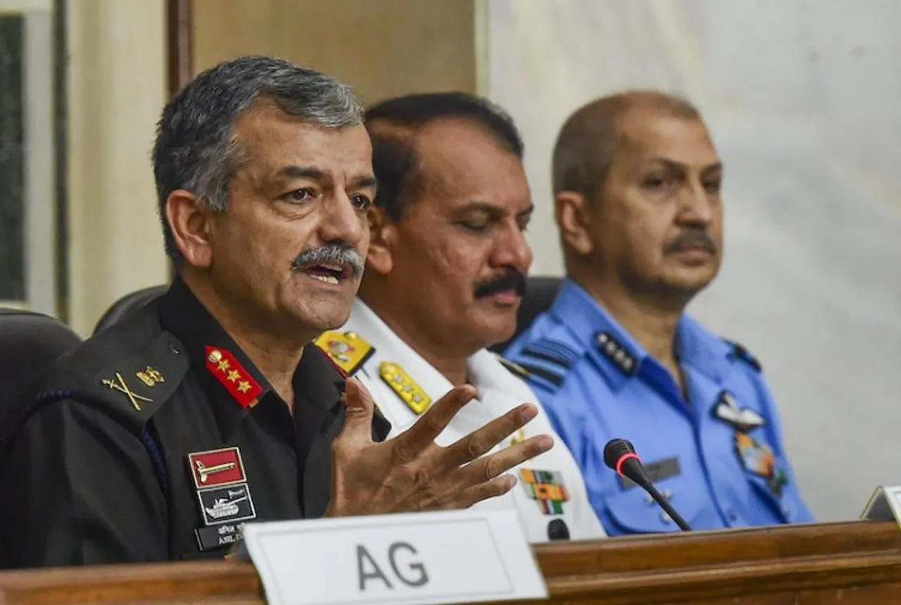 Department of Military Affairs Additional Secretary Lt. General Anil Puri addresses a press conference regarding the Central governments Agnipath scheme, at South Block, Ministry of Defence, in New Delhi