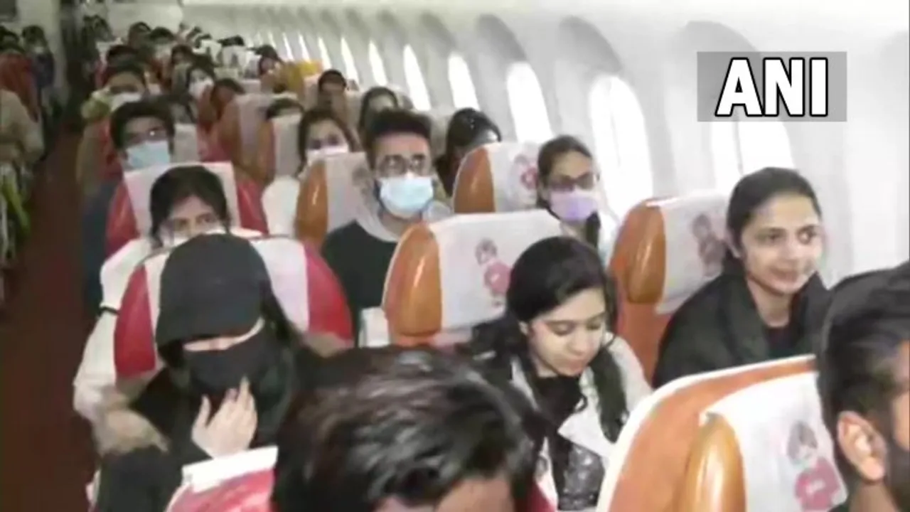 Indian nationals aboard a special Air India flight to evacuate them from war-torn Ukraine (Image Credits: ANI)