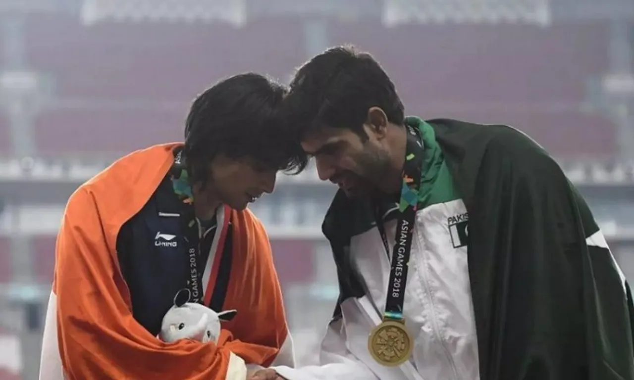 Neeraj Chopra and Arshad Nadeem at Asian Games (File photo)