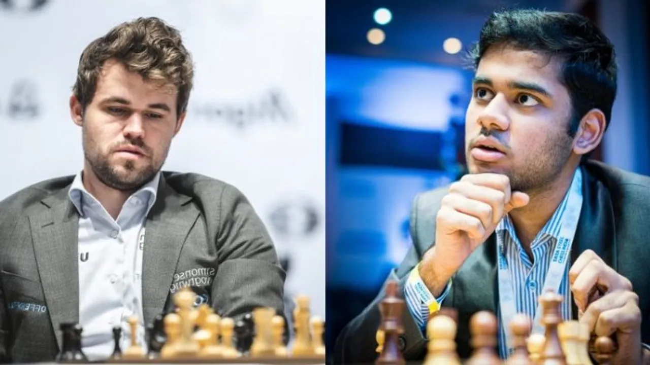 Magnus Carlsen (Left); Arjun Erigaisi (Right)