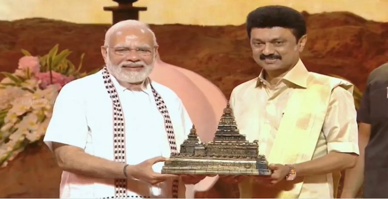 Prime Minister Narendra Modi being felicitated by Tamil Nadu CM MK Stalin at the Opening Ceremony of the 44th Chess Olympiad in Chennai, Thursday