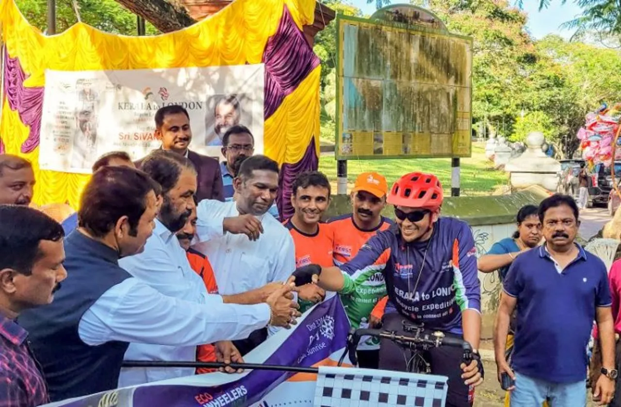  Kerala Education Minister V Sivankutty flags off a cycle trip from Kerala to London, of Faiz Ashraf Ali, a hard-crore travel enthusiast, at a function in Thiruvananthapuram. Ali embarked on his solo cycle expedition as part of Azadi Ka Amrit Mahotsav celebrations marking the 75th anniversary of the country's independence. 