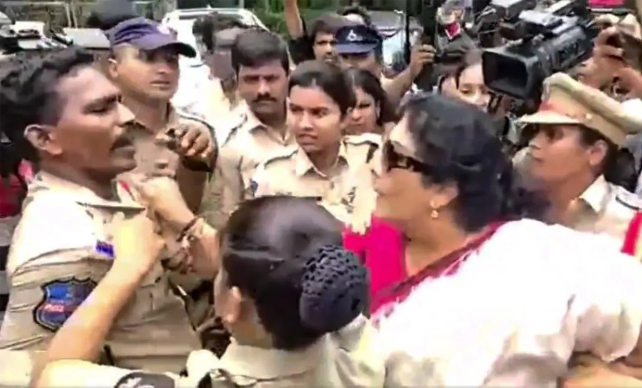 Former union minister and Congress leader Renuka Chowdhury 'grabs' cop's collar