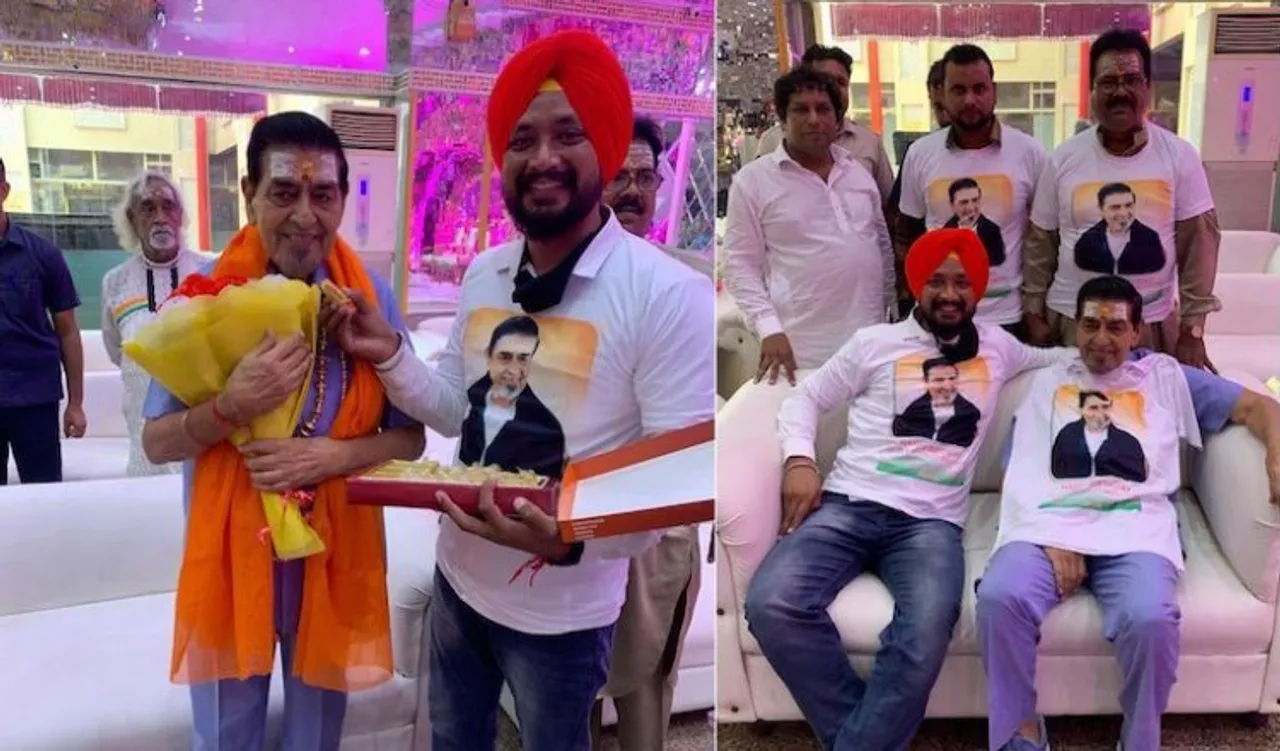 Congress worker with Jagdish Tytler wearing t-shirt with his picture