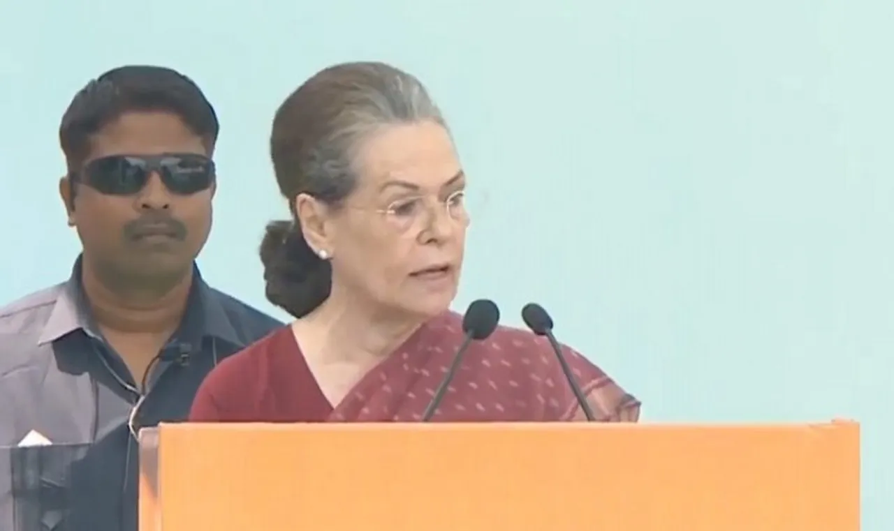 Former Congress president Sonia Gandhi addresses the ceremony for presentation of certificate of election to the newly elected Congress President Mallikarjun Kharge, at AICC Headquarters, in New Delhi