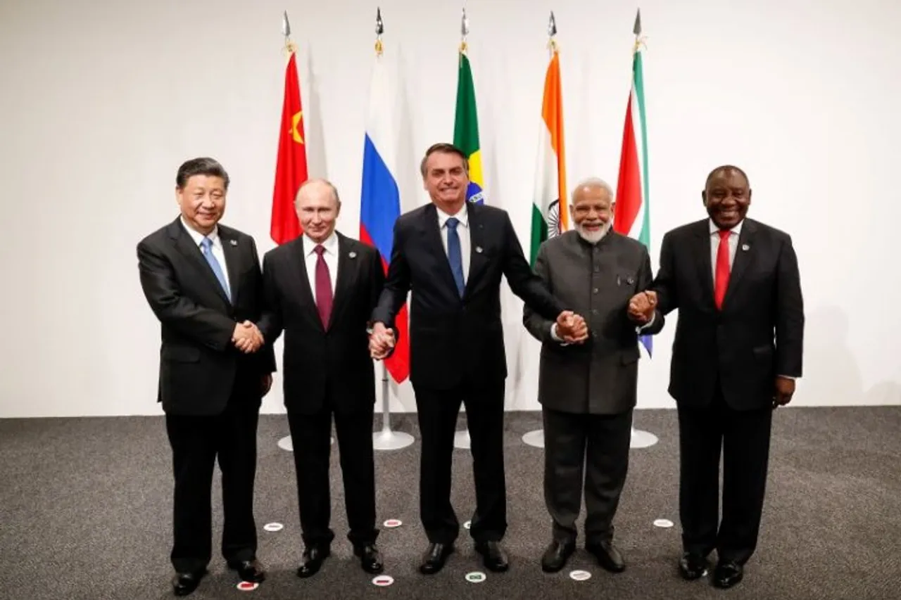 Left to Right ( China, President Xi Jinping, Russia,  President Vladimir Putin, Brazil,  President Jair Bolsonaro, India, Prime Minister Narendra Modi and South Africa, President Cyril Ramaphosa)