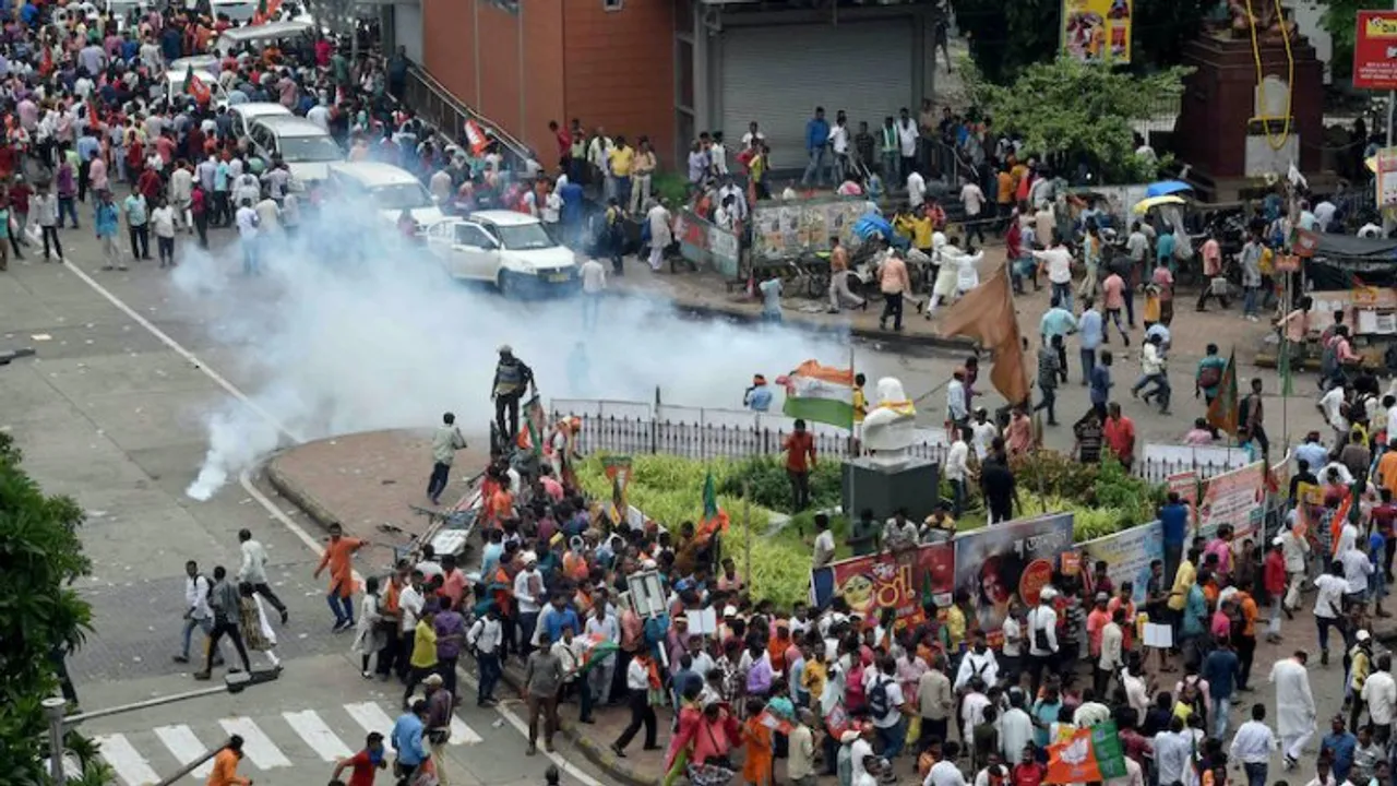 A sight from the Tuesday's violent protests in Kolkata