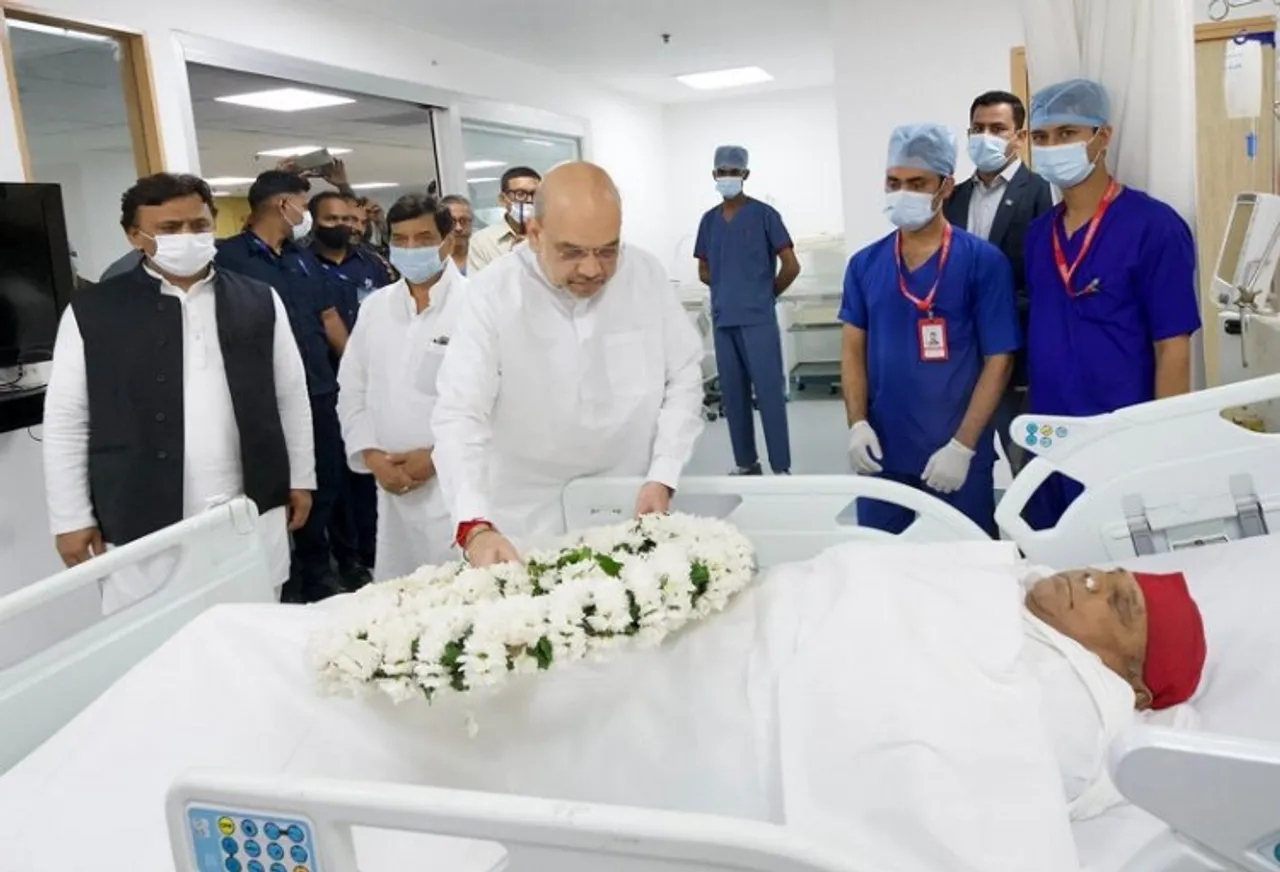 Amit Shah visited Medanta Hospital earlier on Monday to pay last tributes to Mulayam Singh Yadav