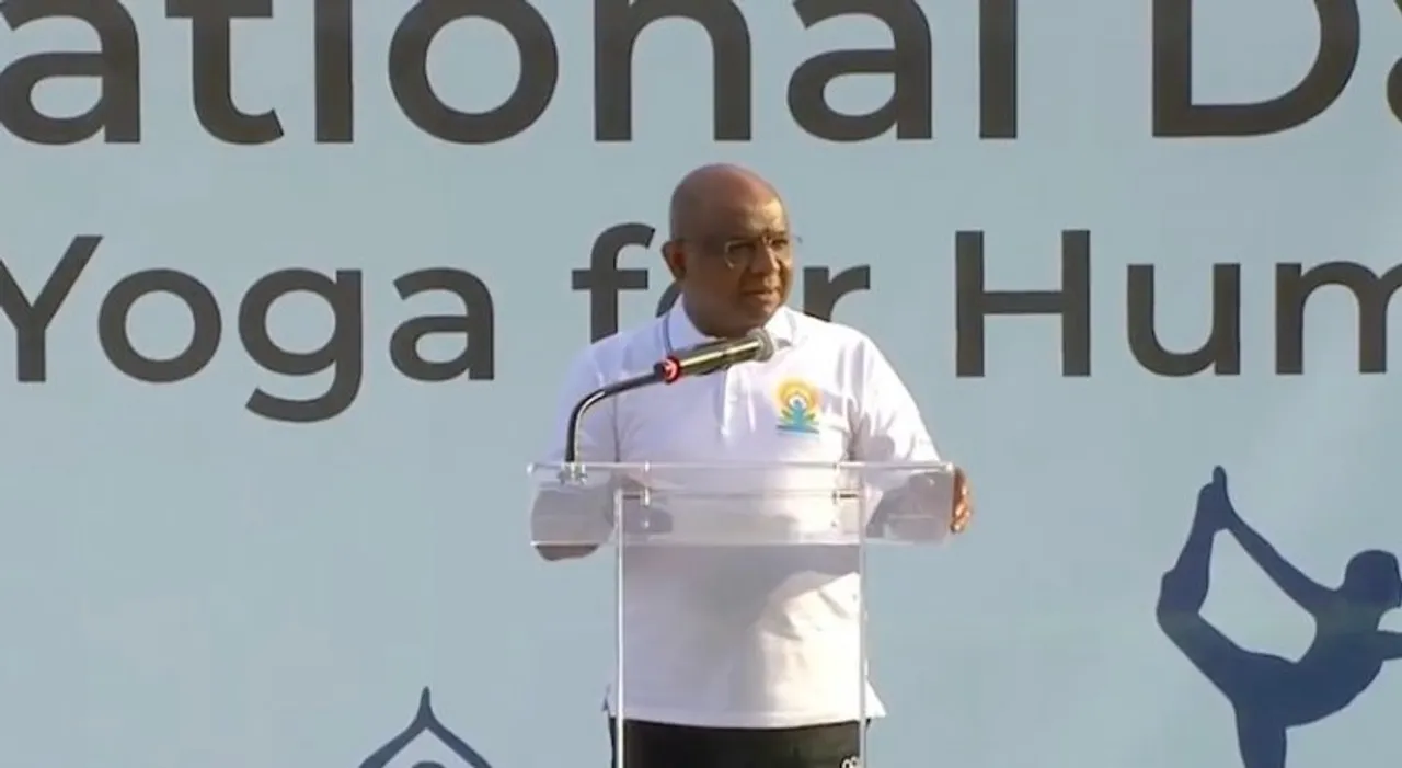 UN General Assembly president Abdulla Shahid at a program on International Day of Yoga in New York