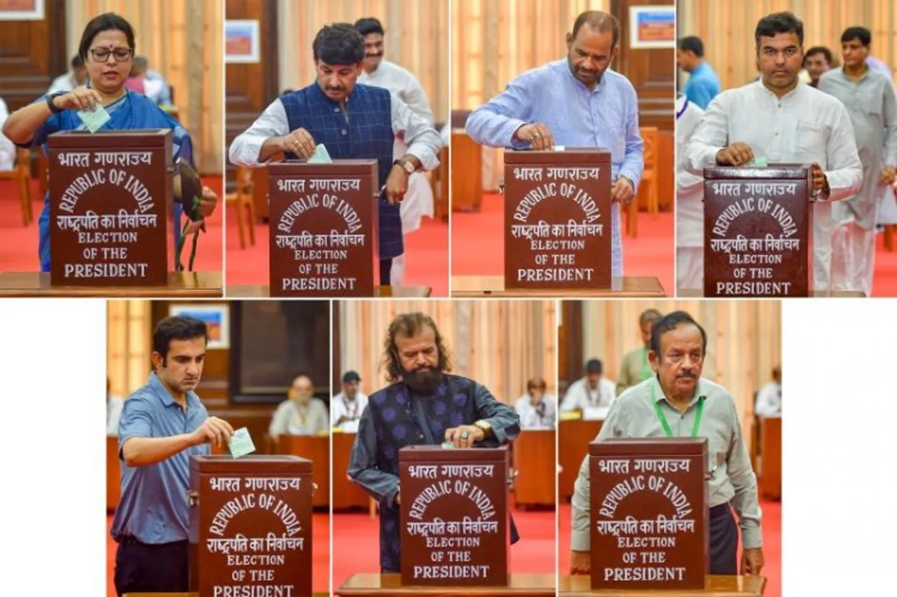 Members of Parliament from Delhi cast their votes for the election of the President, at Parliament House in New Delhi