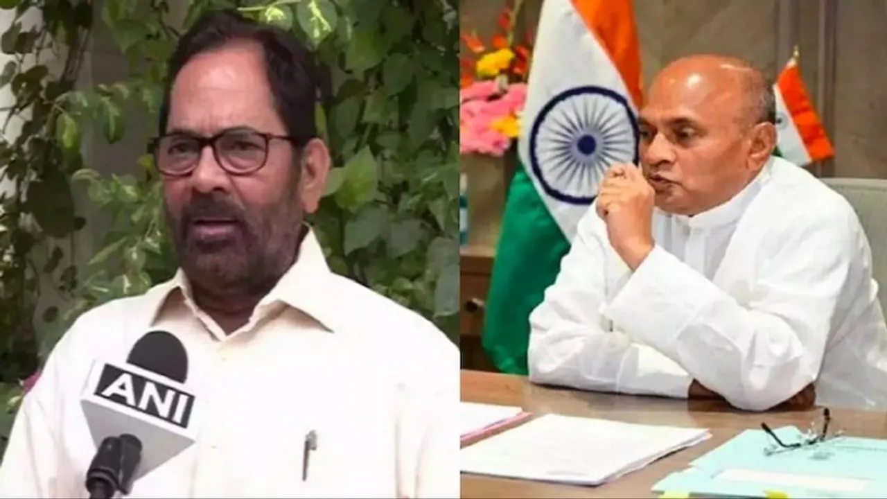 (Left) Mukhtar Abbas Naqvi and R C P Singh (Right)