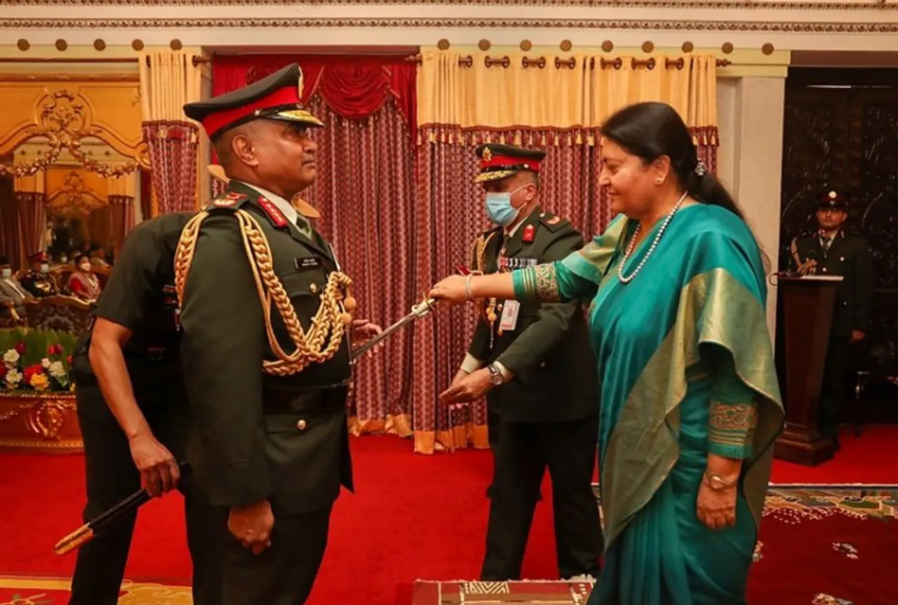 Nepal's President Bidya Devi Bhandari conferred the title of Honorary General of the Nepali Army to Gen Pande at a special ceremony