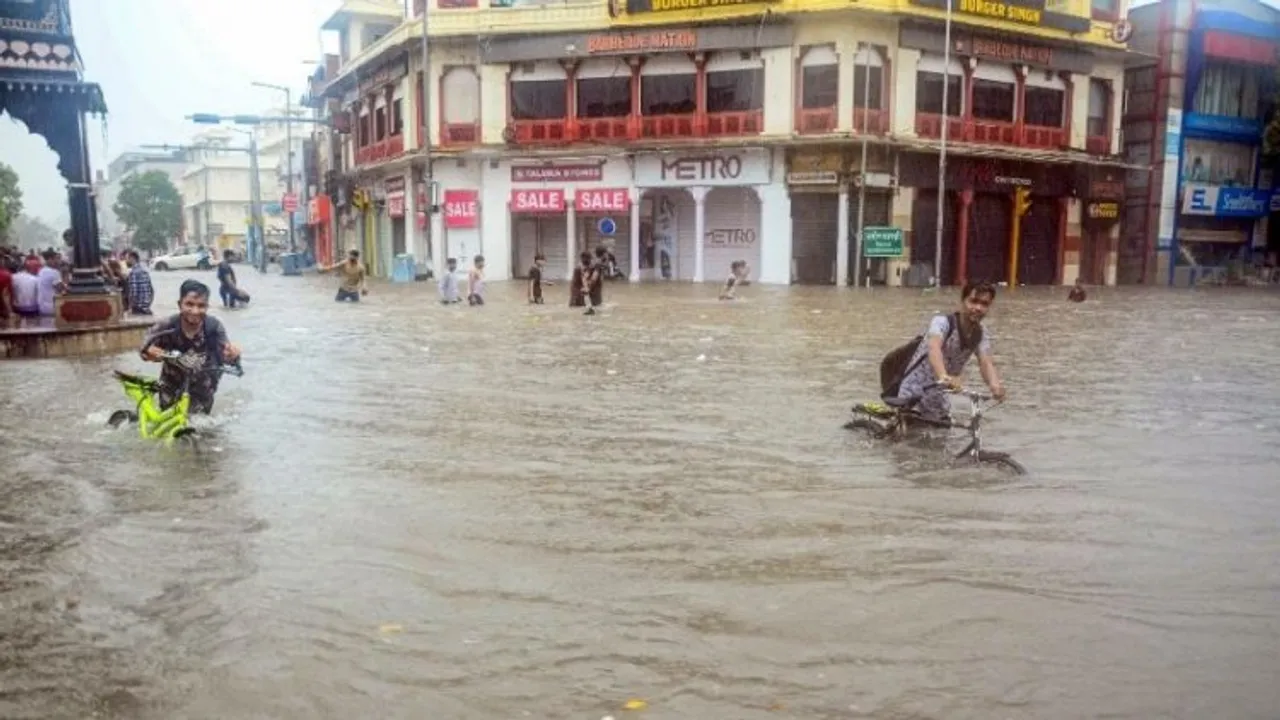 The streets of Jaipur are flooded because of heavy rain