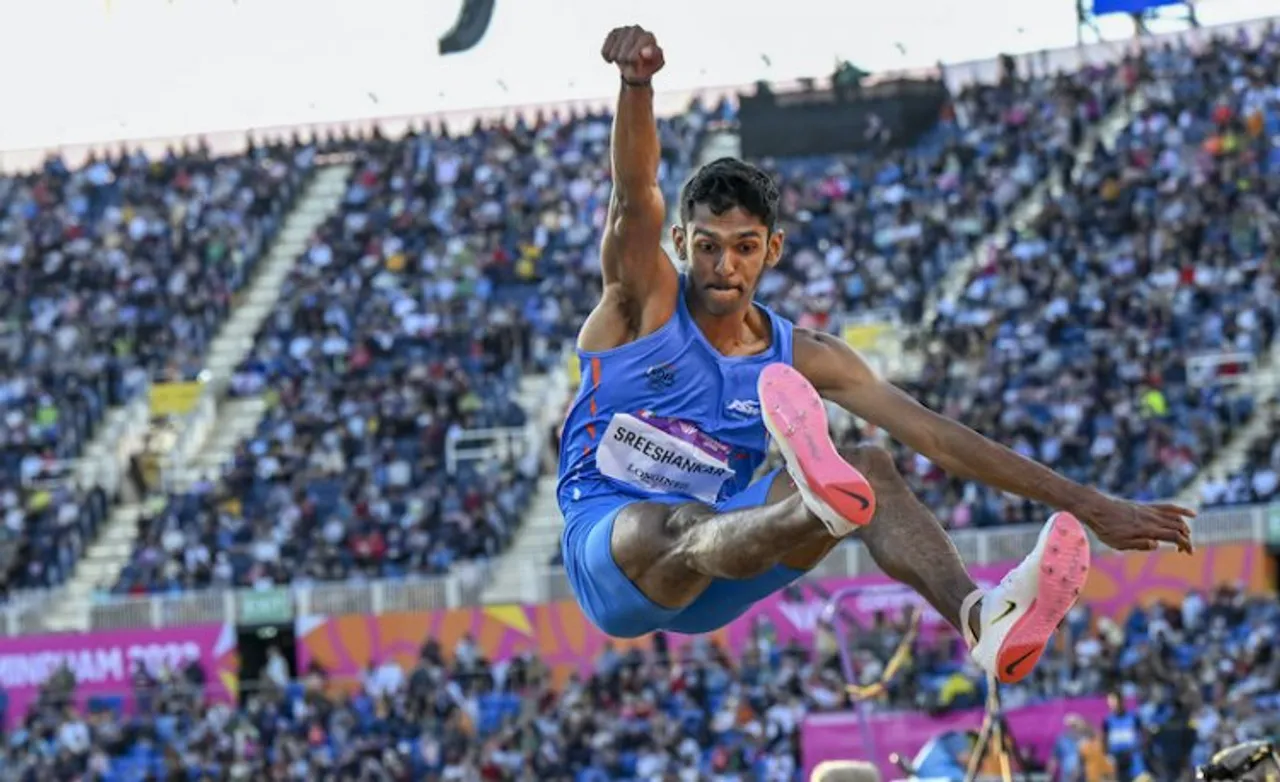 India's Murali Sreeshankar competes in the Mens Long Jump finals during the athletics in the Alexander Stadium at the Commonwealth Games, in Birmingham, UK, Thursday