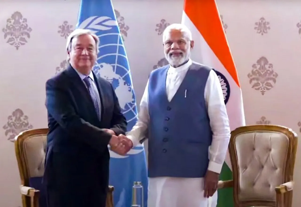 Prime Minister Narendra Modi with United Nations Secretary General Antonio Guterres in Gujarat