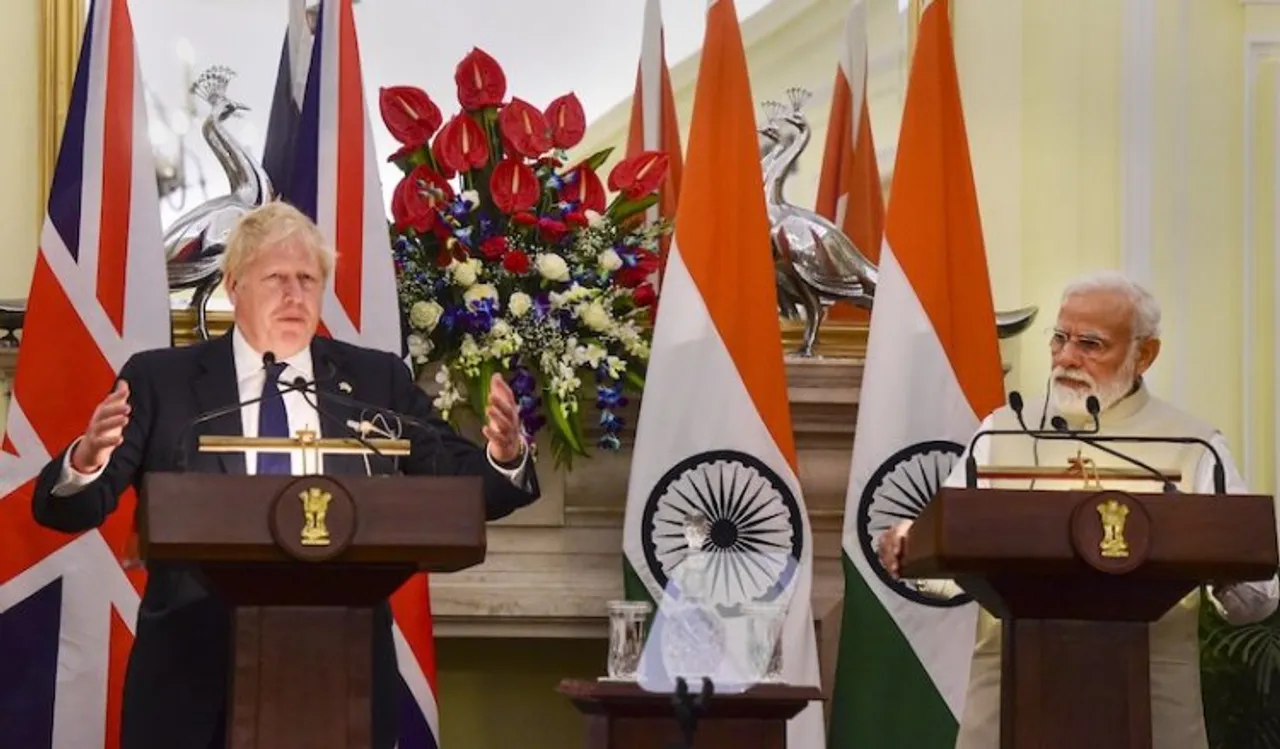 UK PM Boris Johnson with PM Modi at Hyderabad House
