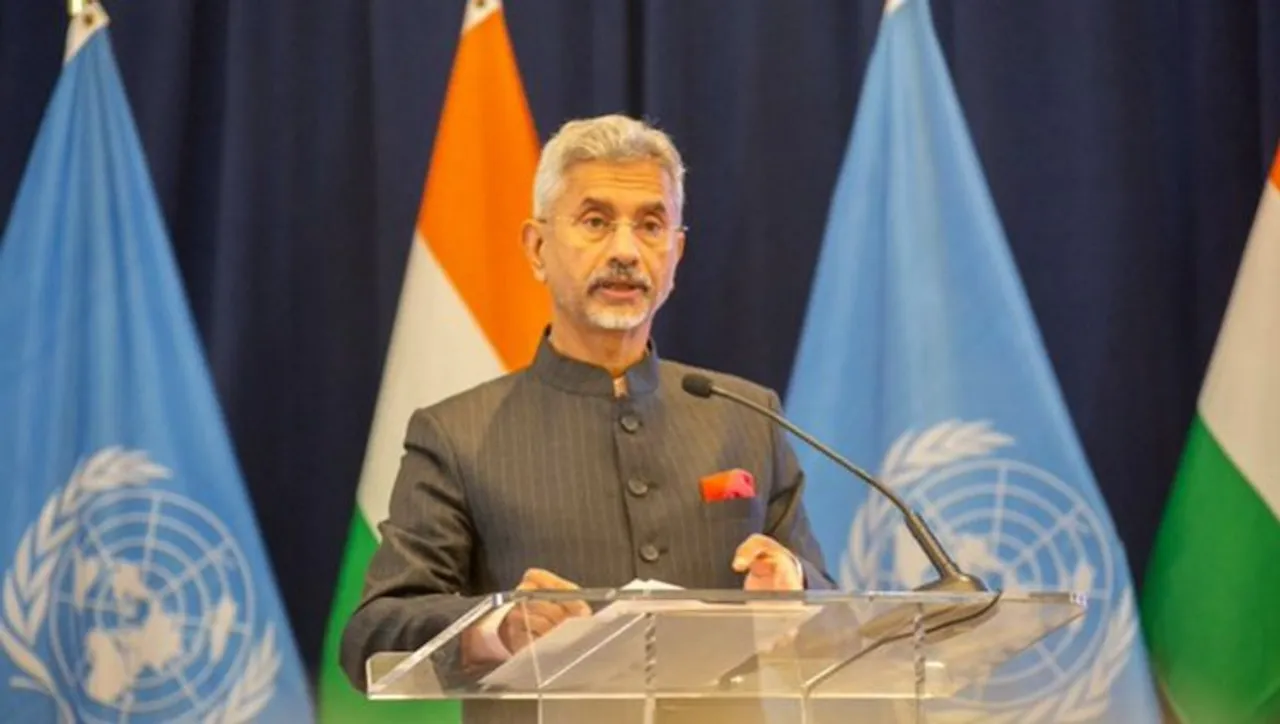 External Affairs Minister S Jaishankar addresses during a special India@75 debate on the sidelines of UNGA summit