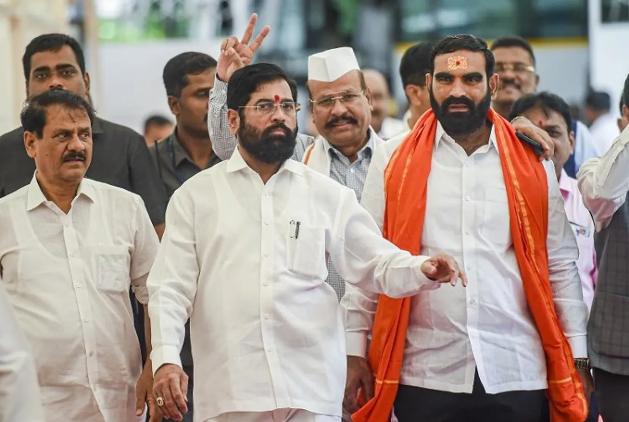 Maharashtra CM Eknath Shinde coming out of state assembly post trust vote