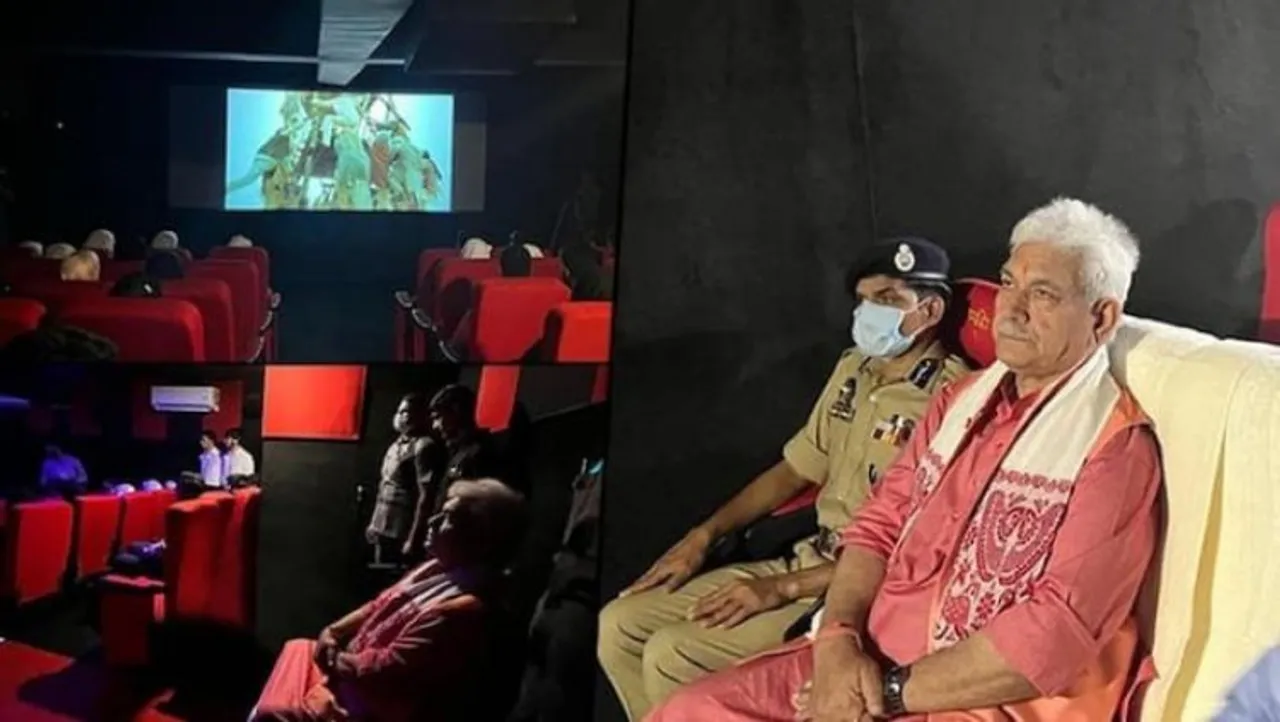 Jammu and Kashmir Lieutenant Governor Manoj Sinha watching Laal Singh Chaddha at the first multiplex opened at Sonawar area of the city