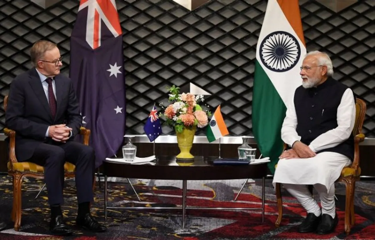 Prime Minister Narendra Modi with Australia's newly-elected Prime Minister Anthony Albanese on the sidelines of the Quad Summit in Japan