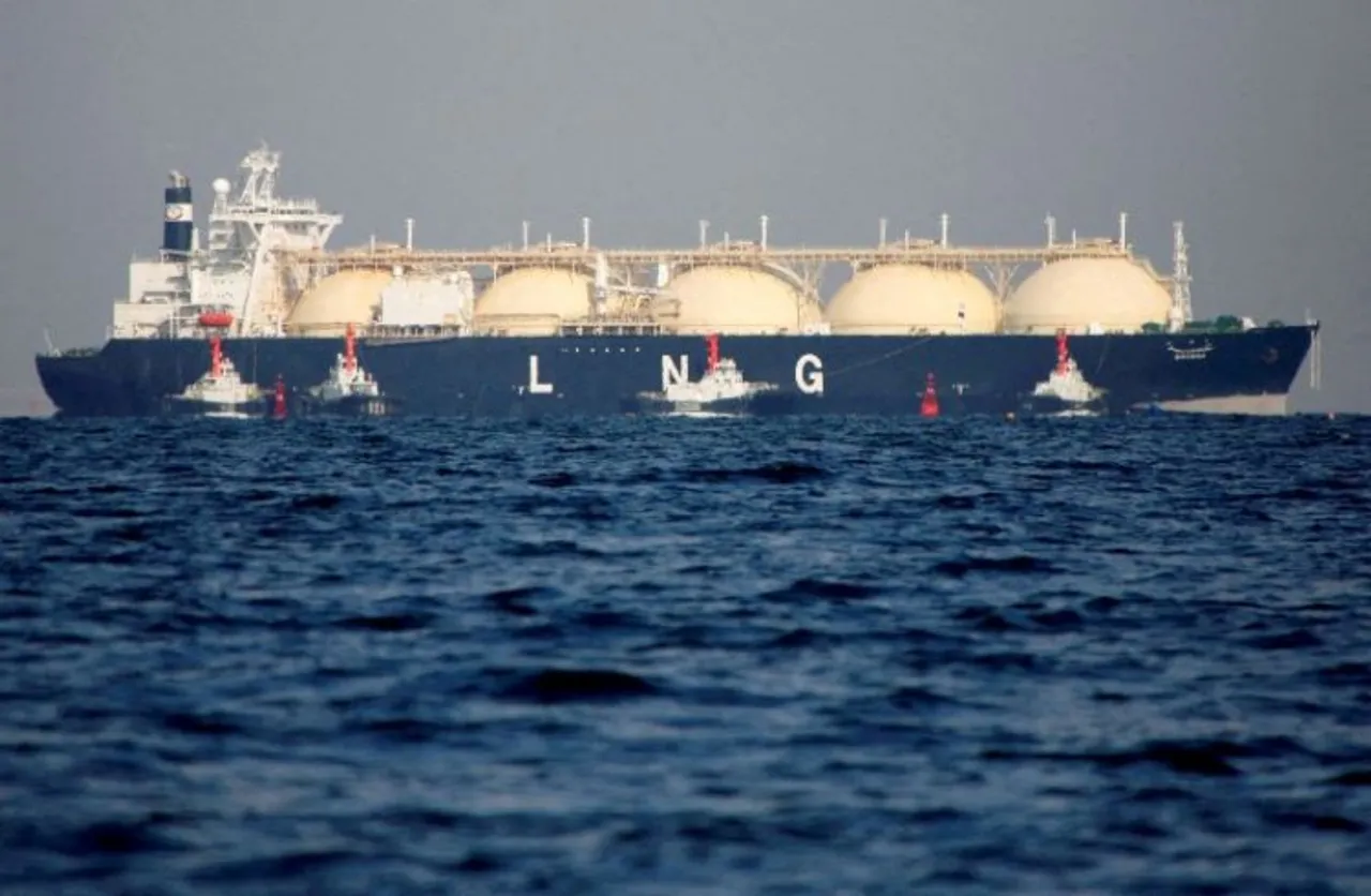 A liquefied natural gas (LNG) tanker